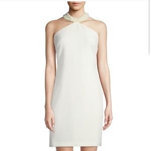 KARL LAGERFELD white mini holster dress with pearl neck size 4